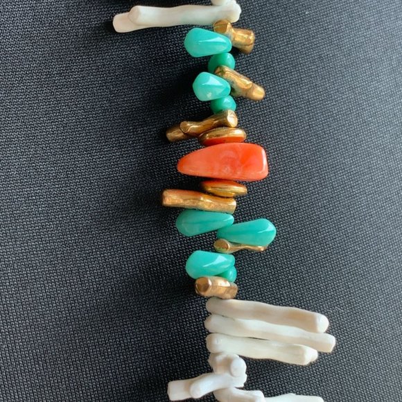 Signed Miriam Haskell White Pink Branch Coral Turquoise Gold Bead Necklace 37.5" - Picture 3 of 5